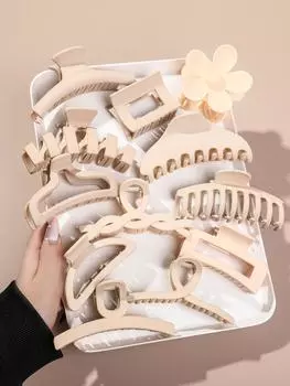 12 шт. нейтральных цветов, квадратные заколки-краб, несколько стилей, сильная фиксация, цветочные зажимы-подбородки, матовые банановые зажимы для густых волос