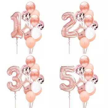 12 шт., номер из фольги, розовое золото, латексные шары, украшение для дня рождения, для детей, для маленьких девочек, 1st, 1, 2, 3, 4, 5, 6, 7, 8, 9, один год 7th birthday