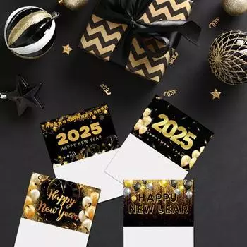 12 шт. новогодних открыток 2025 года поздравительные открытки с Новым годом с конвертами и наклейками праздничные открытки с золотой фольгой A