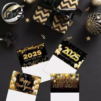 12 шт. новогодних открыток 2025 года поздравительные открытки с Новым годом с конвертами и наклейками праздничные открытки с золотой фольгой A