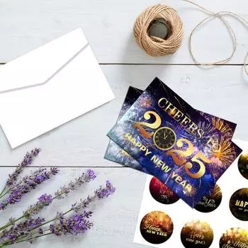 12 шт. новогодних открыток 2025 года с новым годом поздравительные открытки с конвертами и