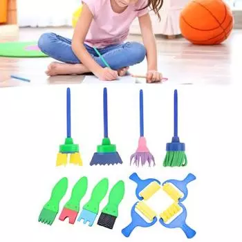 12 шт., обучающая кисть, валик, штамп, сделай сам, художественные ремесла, стимулируют творчество, губка для рисования, кисть для детского сада разноцветный