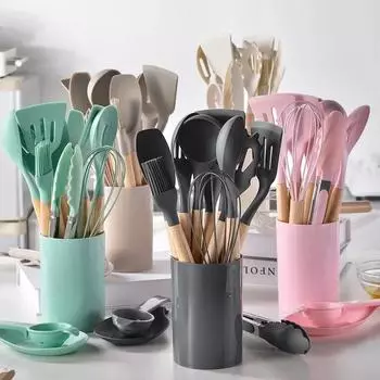 12 шт. пищевого силикона кухонная утварь кухонная лопатка мерная ложка практичный кухонный инструмент набор кухонных принадлежностей розовый