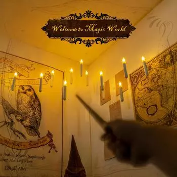 12 шт. плавающих свечей с волшебной палочкой, мерцающий теплый свет, светодиодные беспламенные свечи, конусные свечи для рождественской вечеринки в честь Хэллоуина yellow light