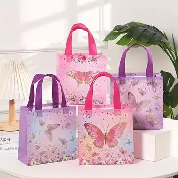 12 шт., подарочная сумка, нетканая сумка, сумка для покупок с принтом бабочек, подарочная упаковка для канцелярских принадлежностей, подарочная сумка для свадьбы, дня рождения, вечеринки 12pcs розовый