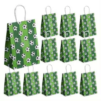 12 шт. подарочных пакетов для футбольной вечеринки, с ручками, футбольные пакеты для подарков, футбольные тематические пакеты для вечеринок, футбольные пакеты для сладостей, подарочные пакеты для вечеринок на день рождения 12pcs