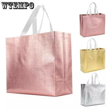 12 шт. подарочных пакетов, сверкающие многоразовые подарочные пакеты, металлический блеск, нетканые подарочные пакеты с лазерной полосой, подарочная упаковка для дня рождения, свадьбы, вечеринки 32*28*12cm синий