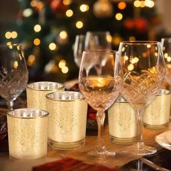 12 шт. подсвечник для чайной свечи, стеклянная чашка для украшения дома, рождественский орнамент золотистый