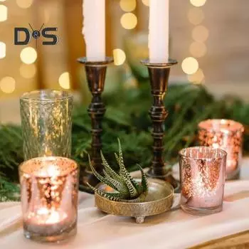 12 шт. подсвечник для чайной свечи, стеклянный стакан для украшения дома, украшение на Рождество, день рождения, свадьбу, вечеринку, центральный элемент стола золотистый