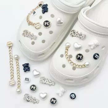 12 шт. подвеска для обуви Crocs DIY металлическая цепочка жемчужные стразы украшения для обуви пряжка для Croc подвески отверстия обувь аксессуары