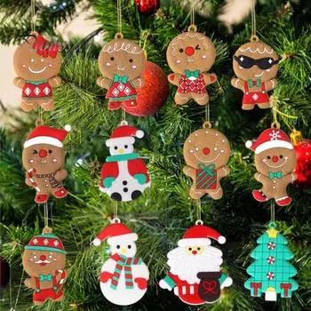 12 шт. Подвеска в виде пряничного человечка, рождественские украшения, подвесные украшения в виде Санта-Клауса с шнурком для украшения рождественской елки D