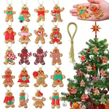 12 шт. Подвеска в виде пряничного человечка, рождественские украшения, подвесные украшения в виде Санта-Клауса с ремешком для D