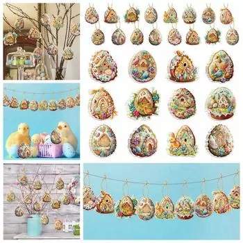 12 шт., подвесная бирка с мультяшным кроликом, куриным яйцом, кроликом из куриной бумаги, украшение для вечеринки Пасхи, Пасха