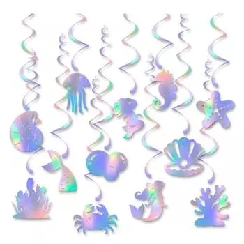 12 шт. Подвесные спирали «Русалка» Иридисцентная гирлянда в тематике русалки Океанский потолочный стример для принадлежностей для вечеринки по случаю дня рождения 12pcs