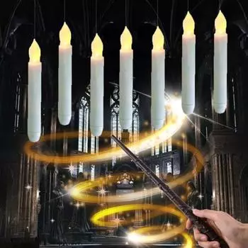 12 шт. подвесных свечей, беспламенные плавающие свечи с дистанционным управлением, работающие от батареек, подвесные свечи для декора на Хэллоуин жёлтый