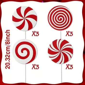 12 шт. Праздничные елочные украшения Большие красно-белые леденцы-трости, Идеально подходят для праздничного украшения дома, вечеринки, Рождественского декора 12 Pieces