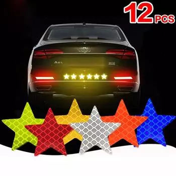 12 шт. предупреждающие наклейки на дверь автомобиля. Светоотражающие предупреждающие наклейки. Пентаграмма. Водонепроницаемые светоотражающие наклейки для предотвращения столкновений. 6pcs/1set красный