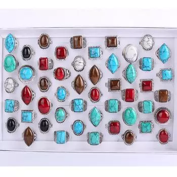 12 шт. преувеличенное ретро-кольцо с имитацией бирюзы, мужское и женское кольцо из сплава