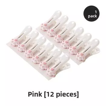 12 шт. Прищепки в виде кошачьей лапки для сушки одеял, одинарные прищепки для дома, вешалка для хлопковых одеял, фиксированные большие ветрозащитные зажимы, органайзер для складывания одежды 12PCS розовый