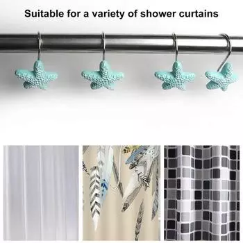 12 шт. прочные крючки для карнизов, нержавеющие декоративные смолы, морская звезда, занавеска для душа, оконные завесы, крючки, принадлежности для спальни синий