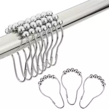 12 шт. прочные крючки для занавесок для душа из нержавеющей стали с защитой от ржавчины и пятью катящимися бусинами