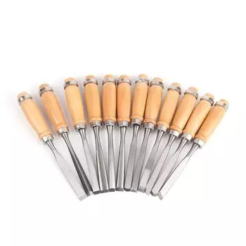 12 шт. профессиональных долот для резьбы по дереву, плоская лопата, долото для резьбы по дереву, долото для резьбы по корням, набор инструментов для ручной резьбы 12PCS Chisel set