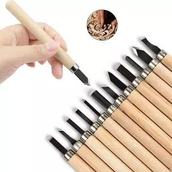 12 шт. Профессиональный набор ручных инструментов для резьбы по дереву, стамески, ножи для базовой детальной резьбы по дереву, стамески 12 Pcs