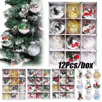 12 шт. прозрачных пластиковых шариков, рождественские безделушки, заполненные украшениями, украшение на елку A