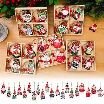12 шт. Расписные милые рождественские подвески, рождественские подарочные деревянные украшения One Size