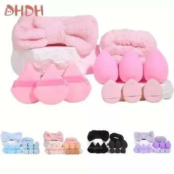 12 шт. разноцветная пушистая повязка на голову и спонж для макияжа, идеальный помощник по красоте, хлопковая пуховка для лица для пудры, жидкое средство