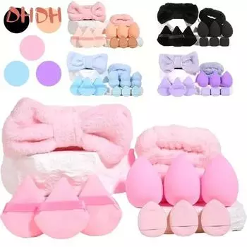 12 шт. разноцветная пушистая повязка на голову и спонж для макияжа, идеальный помощник по красоте, хлопковая пуховка для лица для пудры, жидкое средство