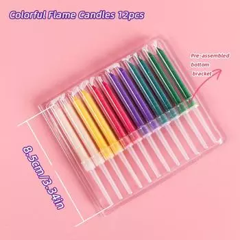 12 шт. разноцветных свечей на день рождения, праздничные атрибуты, разноцветные свадебные свечи, безопасное пламя, украшения для торта на десерт