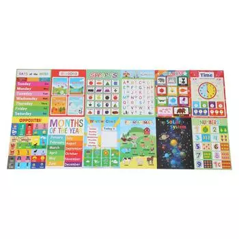 12 шт. Развивающие плакаты для детей Мультяшный обучающий плакат Водонепроницаемый Английское образование Раннее