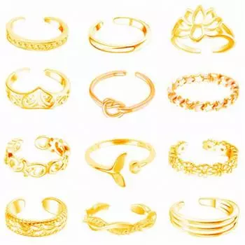 12 шт. регулируемые кольца на пальцах ног для женщин, кольцо с открытым хвостом и цветком, женский пляжный набор ювелирных украшений для ног One Size золотой