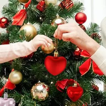 12 шт. Рождественская елка, красная подвеска в виде любви, рождественское персиковое сердце, гальванизированный шар, украшение для вечеринки, свадьбы, дома, радостное украшение