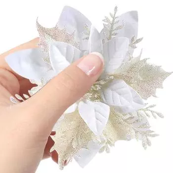 12 шт. Рождественская пуансеттия, елочные цветы, украшения, декоративные венок своими руками, блестящие цветы, украшения для лестницы, окна серебряный