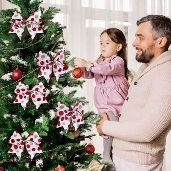 12 шт. рождественские банты украшения 6 дюймов большой рождественский венок банты блестящие горошек бант лента украшение для свадьбы праздничные принадлежности для вечеринок белый