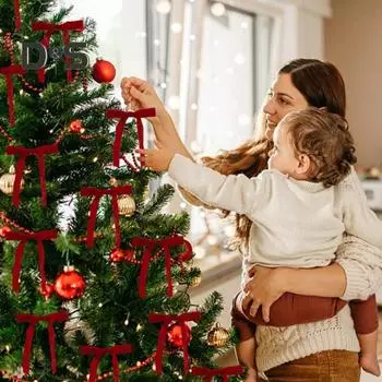 12 шт. рождественские бархатные банты, красные ленточные бархатные банты с золотыми завязками для украшения рождественской елки, гирлянды 12pcs