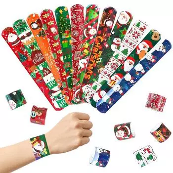 12 шт. Рождественские браслеты со шлепками, мультяшный Санта-Клаус, браслет со снеговиком, детские новогодние подарки для гостей 2025 г., украшение Navidad