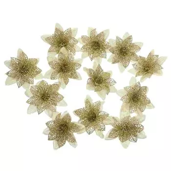 12 шт. Рождественские цветочные украшения для елки, полые искусственные цветы, подвесные луковицы розового цвета (цветной Белый) 12шт. Искусственные золотистый