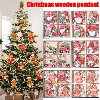 12 шт. рождественские деревянные подвески пряничные человечки гномы рождественская елка подвесные украшения 2025 рождественские украшения для дома подарок на Новый год 12PCS-1Box
