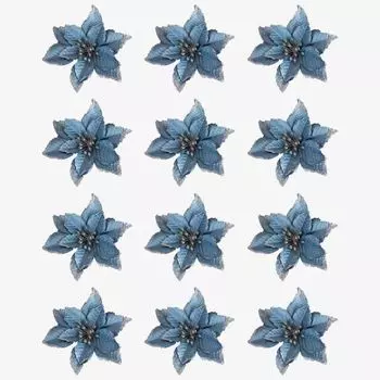 12 шт. Рождественские елки Пуансеттия Подвесные цветы День Благодарения DIY Декор Рождественская елка Имитация Цветка Дерево Гирлянда Аксессуары синий