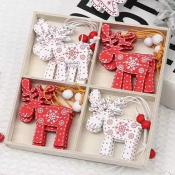 12 шт. Рождественские елочные украшения, подвесные украшения в виде лося из дерева