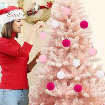 12 шт. Рождественские флокированные шары, небьющиеся елочные украшения с петлей для подвешивания, легкие рождественские шары для домашнего праздничного декора горячий розовый