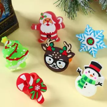12 шт. Рождественские кольца из ПВХ, веселые рождественские украшения для дома 2024 года, кольцо Санта-Клауса, рождественское украшение, подарки на Новый год 2025 года