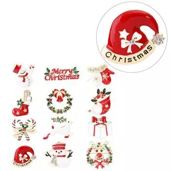12 шт. Рождественские нагрудные значки из сплава с кристаллами Фестивальные нагрудные значки Снеговик Животное Рождественская брошь