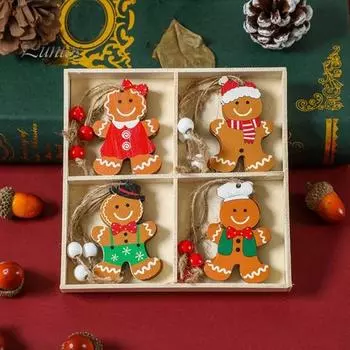 12 шт. рождественские подвесные украшения деревянные пряничные человечки гномы подвеска для рождественской елки украшения для дома кухни праздничные принадлежности для вечеринок D