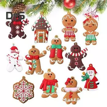12 шт. Рождественские пряничные человечки, украшения для рождественской елки, подвесные украшения в виде пряничной куклы для праздничного декора дома A