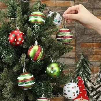 12 шт. Рождественские шары 2,4 дюйма, пластиковые подвесные шары для рождественской елки, блестящие спиральные конфеты, эльфы, рождественские безделушки, набор для декора праздничной вечеринки зелёный