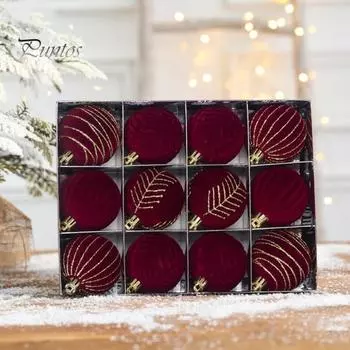 12 шт. Рождественские шары, небьющиеся рождественские шары, украшения оптом, 2,36 дюйма, подвесные флокированные шары, декор для рождественской праздничной вечеринки шампанского